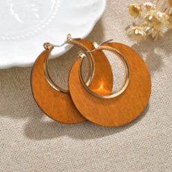 Golden Round Chic Wood Earrings