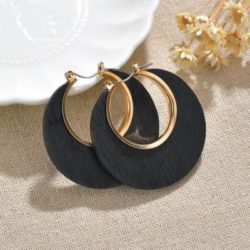 Black Round Chic Wood Earrings