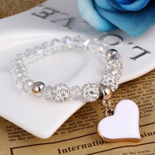 White Sparkle Crystal Heart Pendant Bracelet - Created Collection
